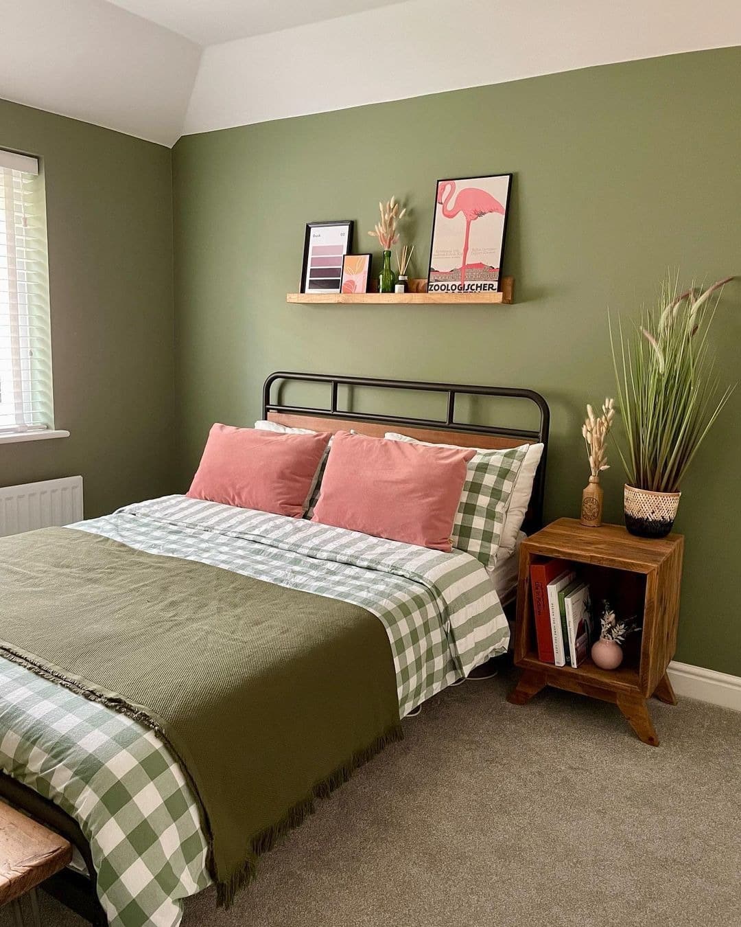 7. Simple Platform Black with Pale Gray and Pink - metal bed frame bedroom ideas