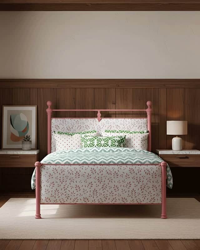12. Soft Cottage Pink with Natural Neutrals - metal bed frame bedroom ideas