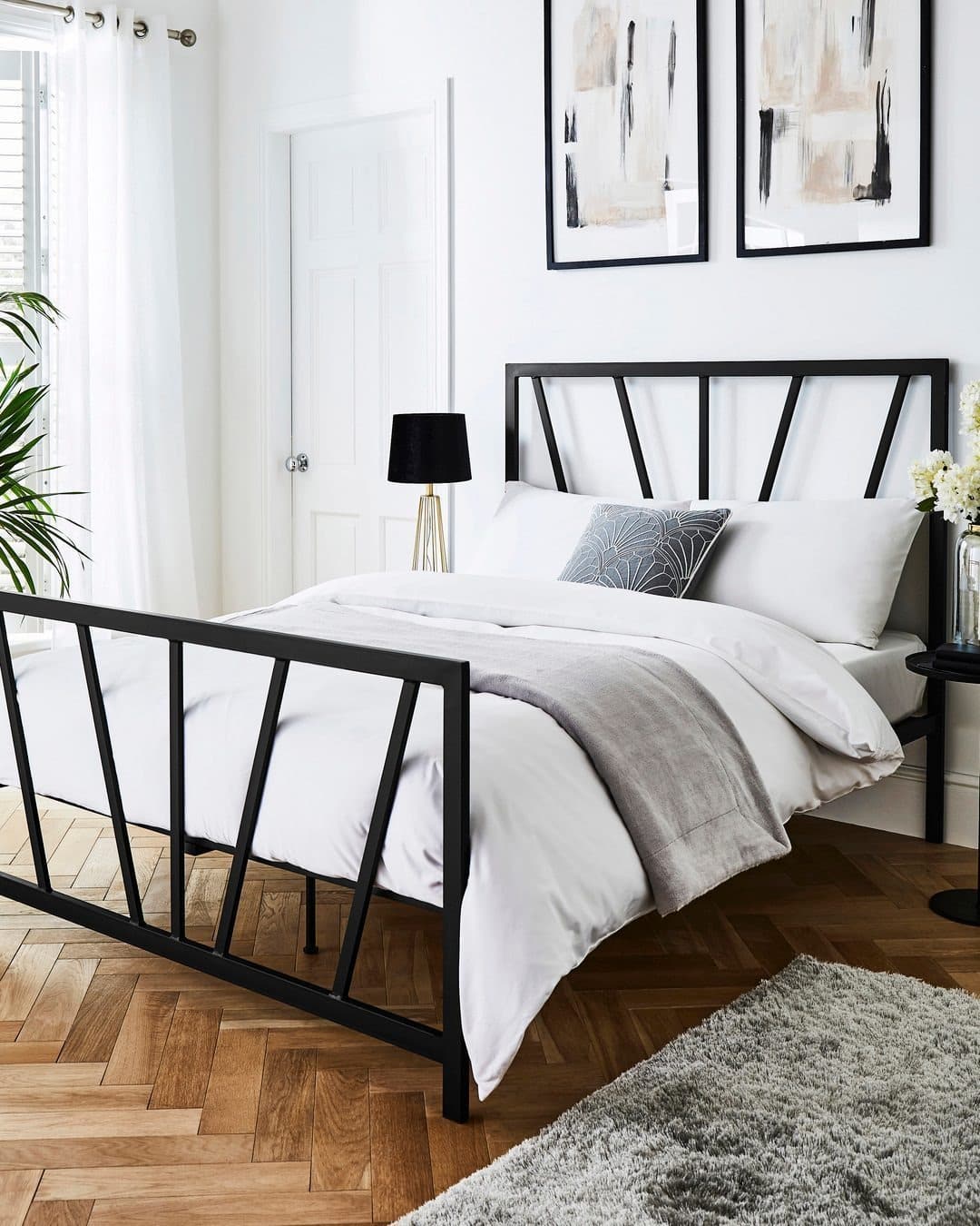 18. Contemporary Black Frame with Crisp White - metal bed frame bedroom ideas