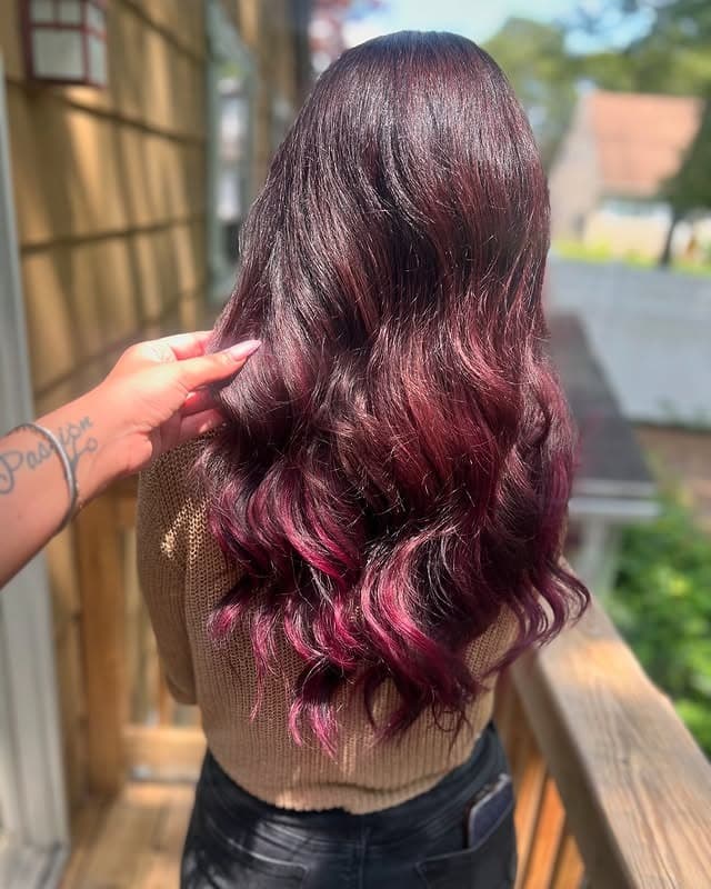 6. Dimensional Black Cherry Curls - Black Cherry Hair Color
