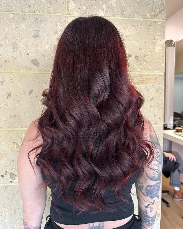 16. Black Cherry Loose Curl Definition - Black Cherry Hair Color