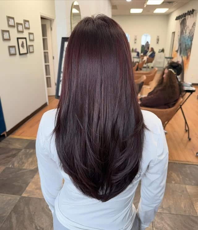 18. Smooth Black Cherry Mid-Length Cut - Black Cherry Hair Color