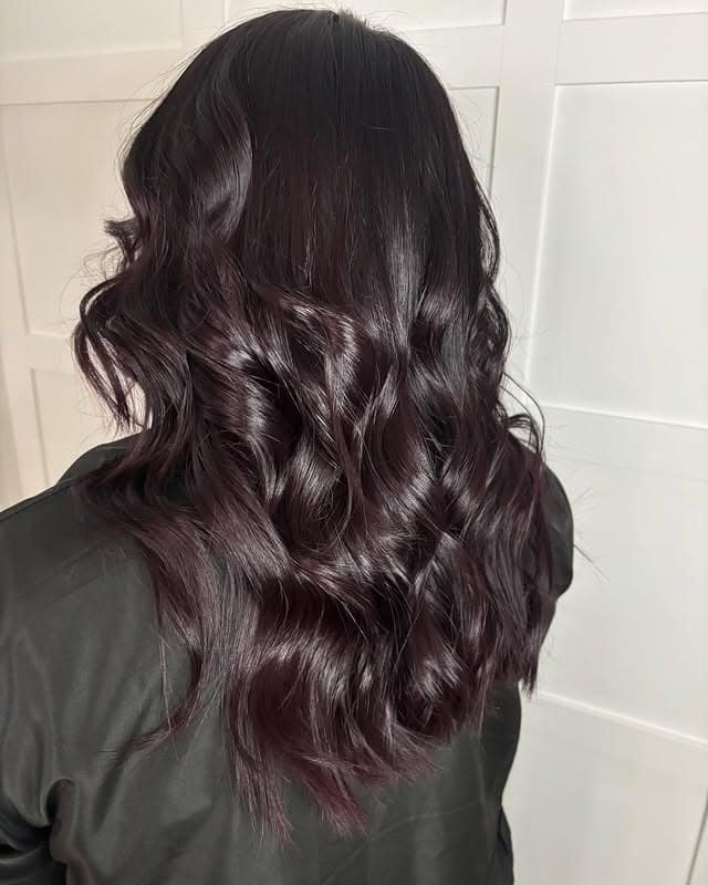 19. Glossy Black Cherry Long Waves - Black Cherry Hair Color