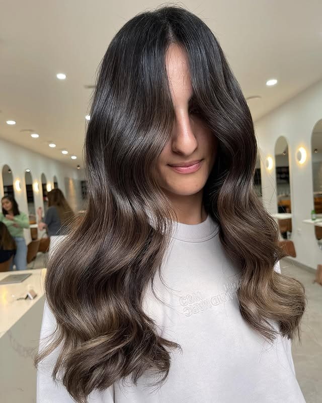 2. Espresso Brown Waves with Subtle Mocha Ribbons - Brown Hair with Highlights