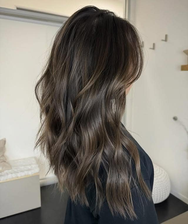 15. Dark Brown Texture with Cool-Toned Veiling - Brown Hair with Highlights