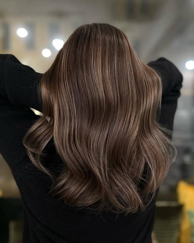 18. Face-Framing Brunette Layers with Fine Highlights - Brown Hair with Highlights