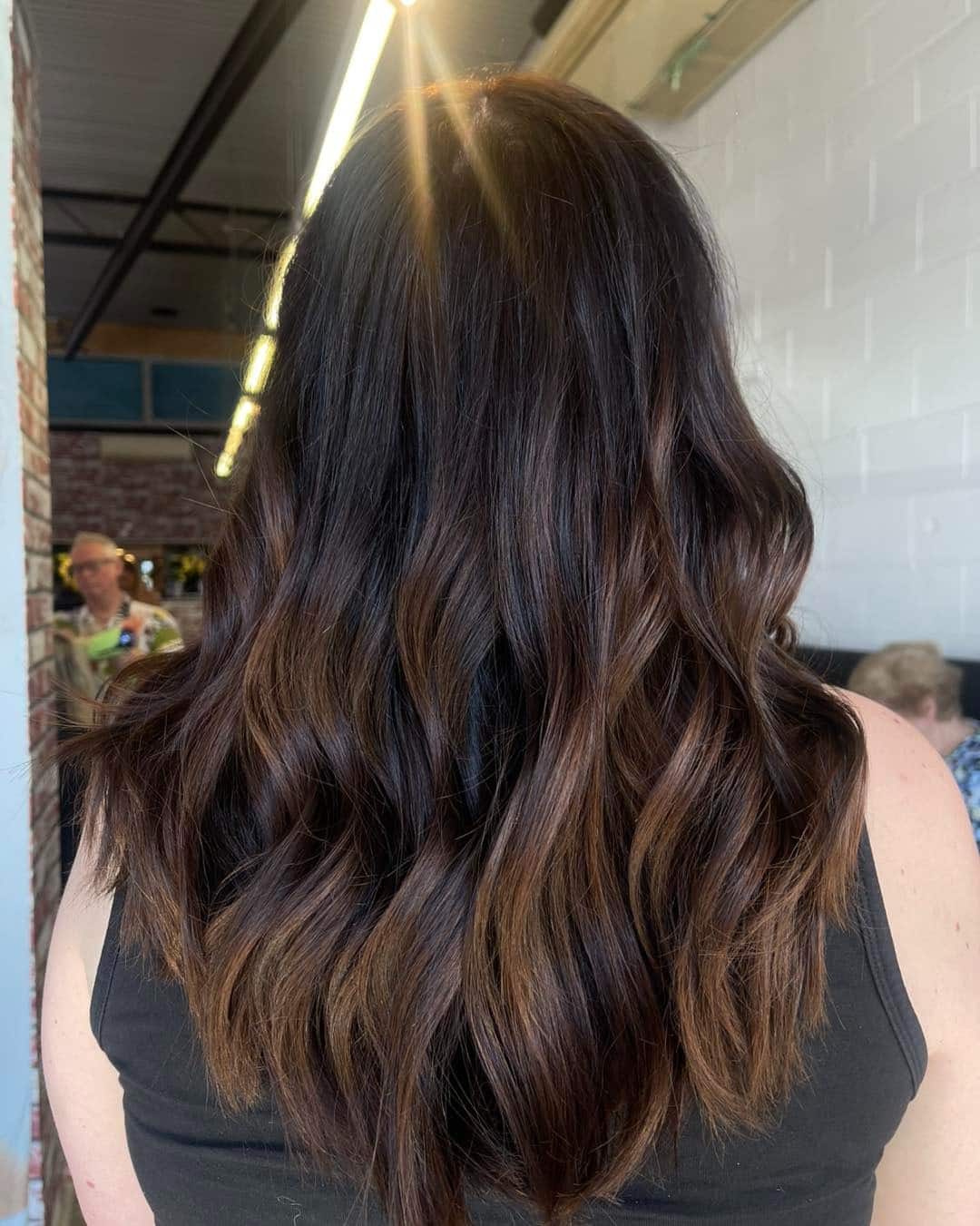 21. Natural Dark Brown Waves with Soft Caramel Dimension - Brown Hair with Highlights