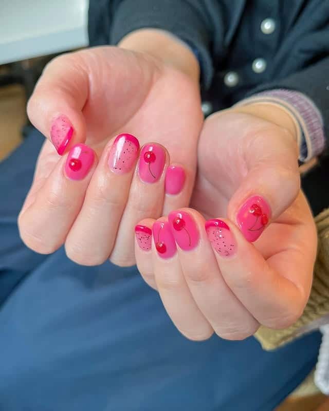 2. Cherry Pink Minimal Accent Nails - minimal nail ideas