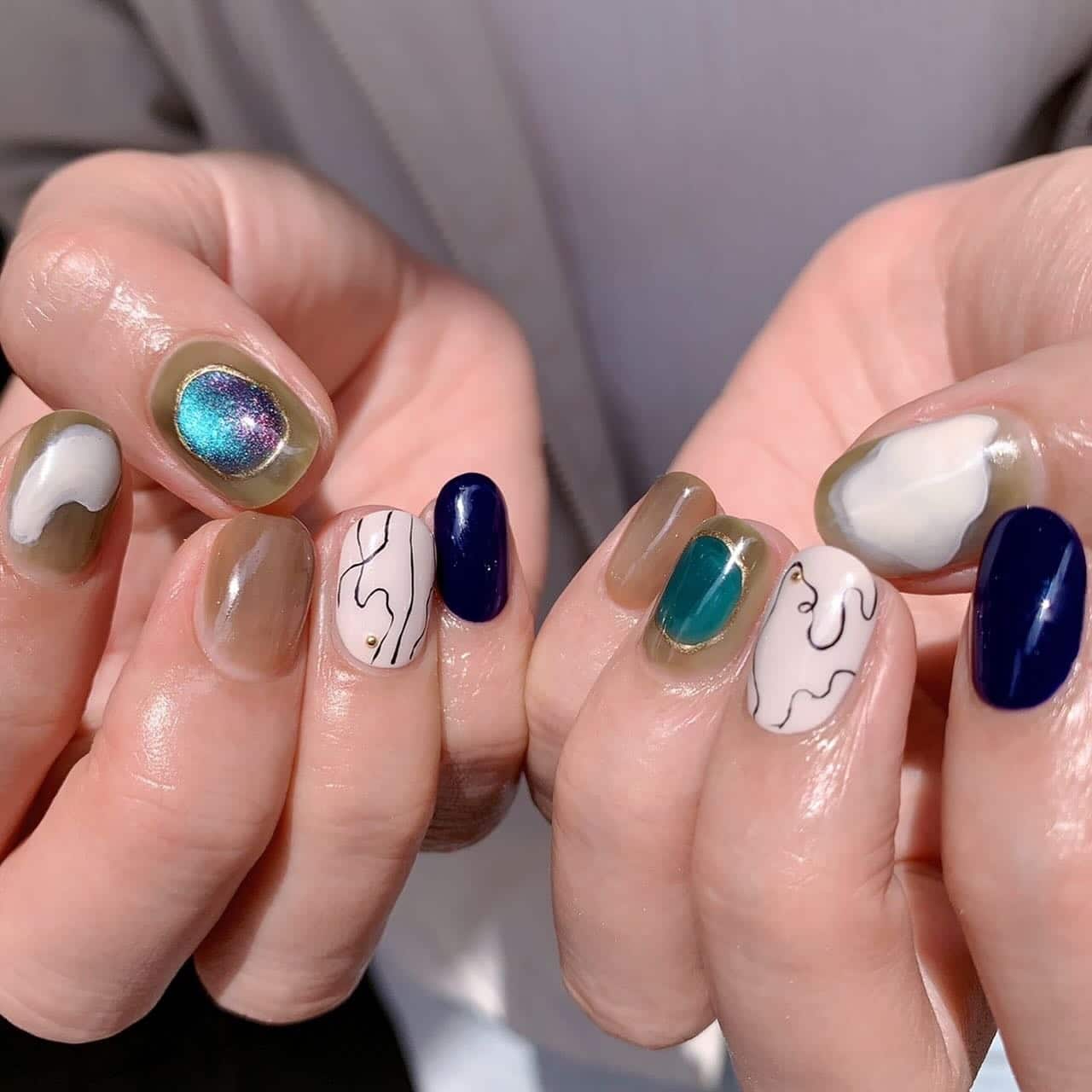 18. Abstract Neutral Line Art Nails - minimal nail ideas