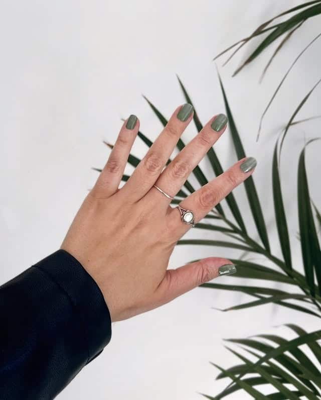 19. Muted Green Solid Minimal Nails - minimal nail ideas
