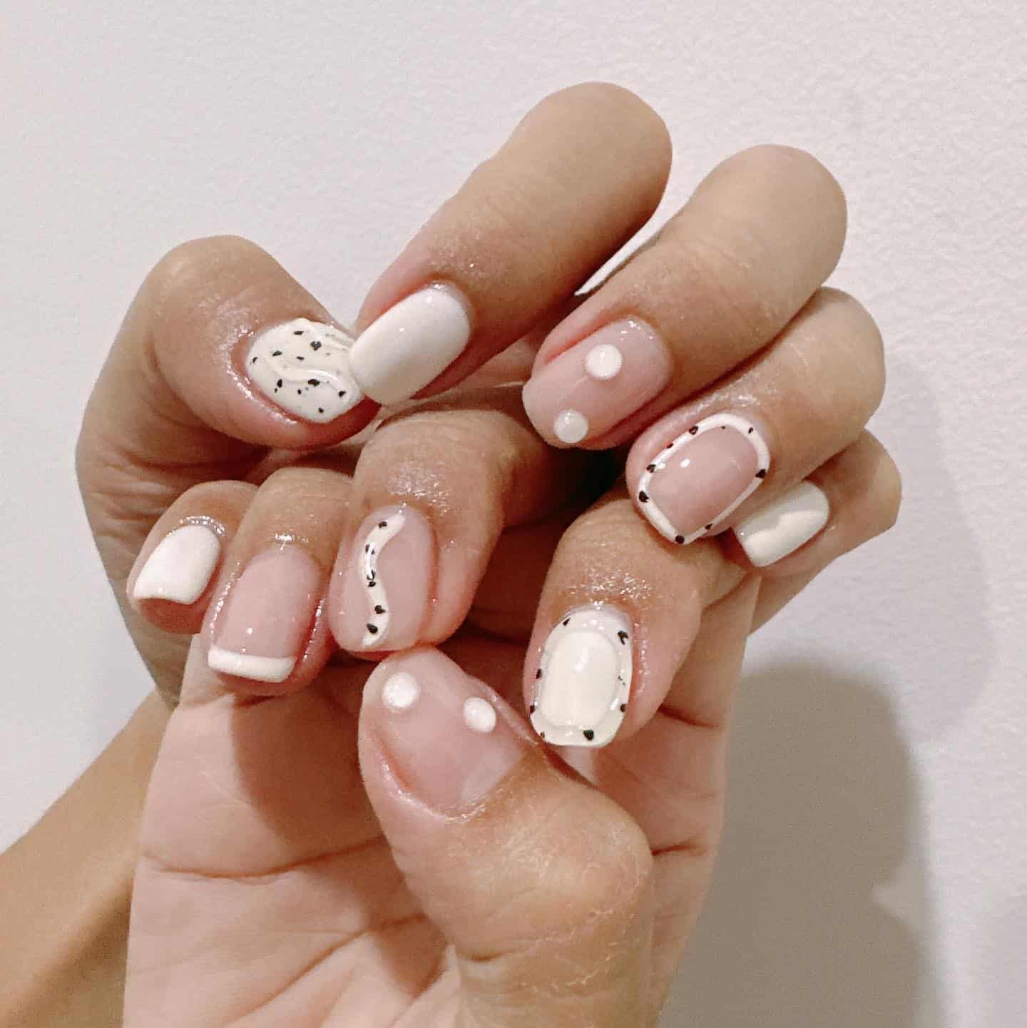 20. White and Nude Micro Detail Nails - minimal nail ideas