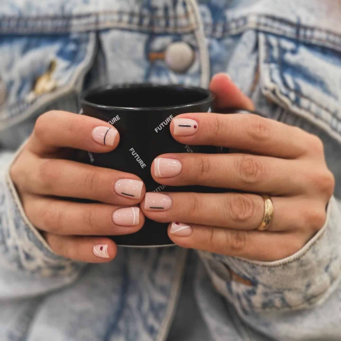 21. Sheer Blush Line Accent Nails - minimal nail ideas