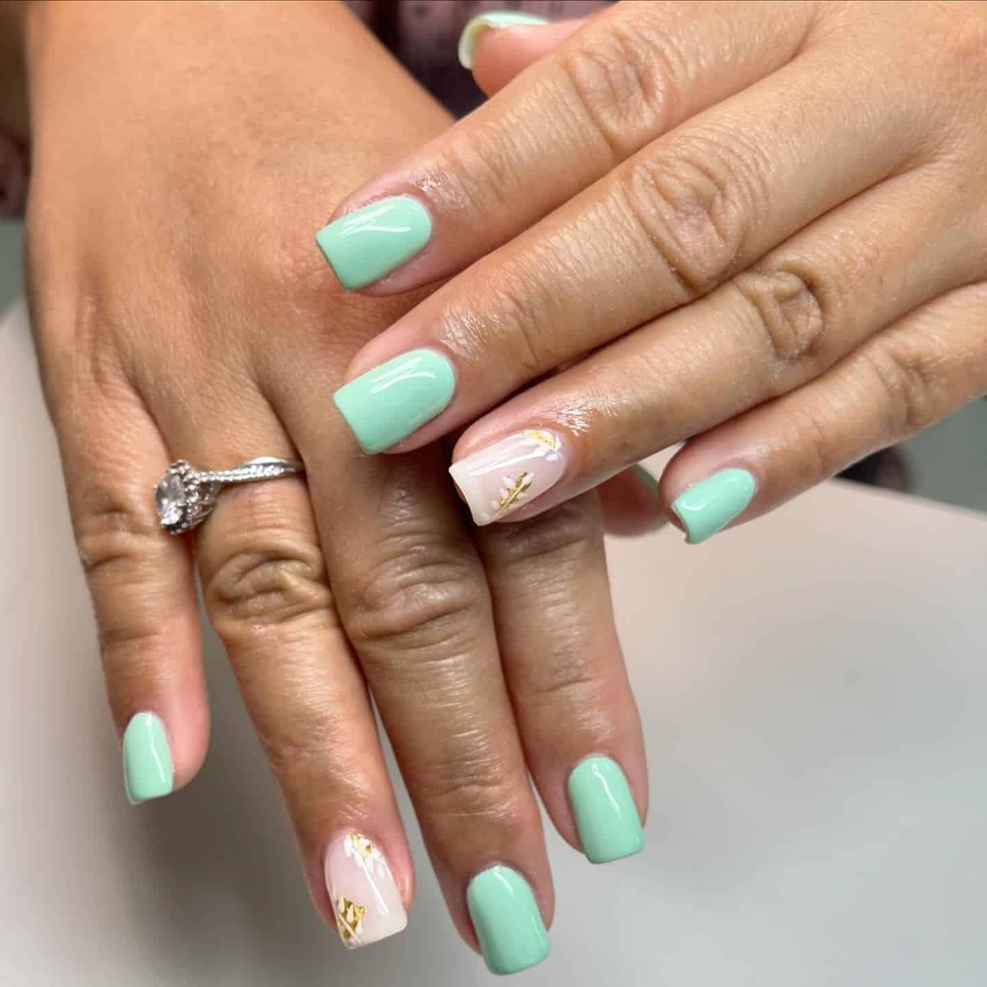 2. Classic Mint Gloss Short Square Nails - mint color nail ideas
