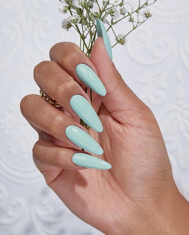 3. Mint Pastel Stiletto Nails - mint color nail ideas
