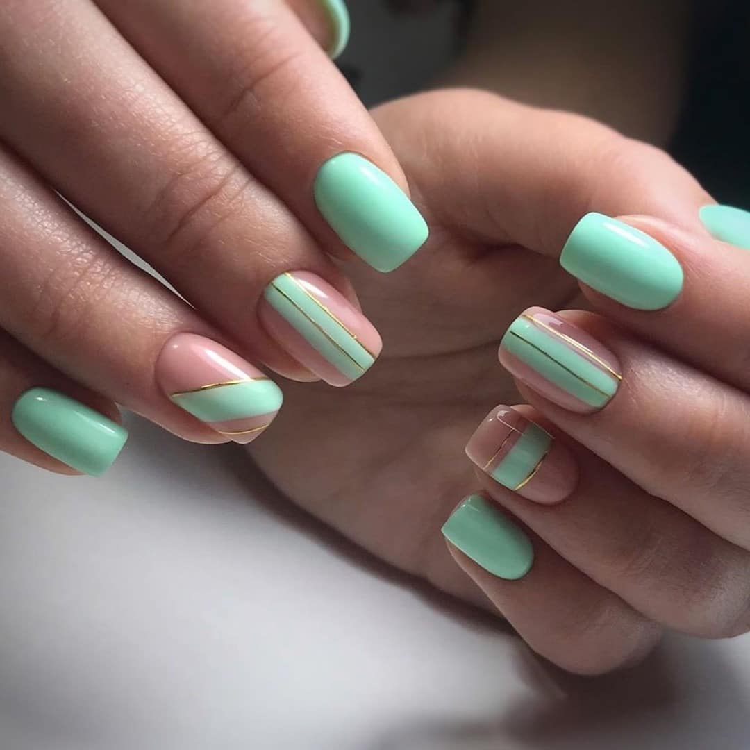 5. Mint and Blush Line Art Nails - mint color nail ideas