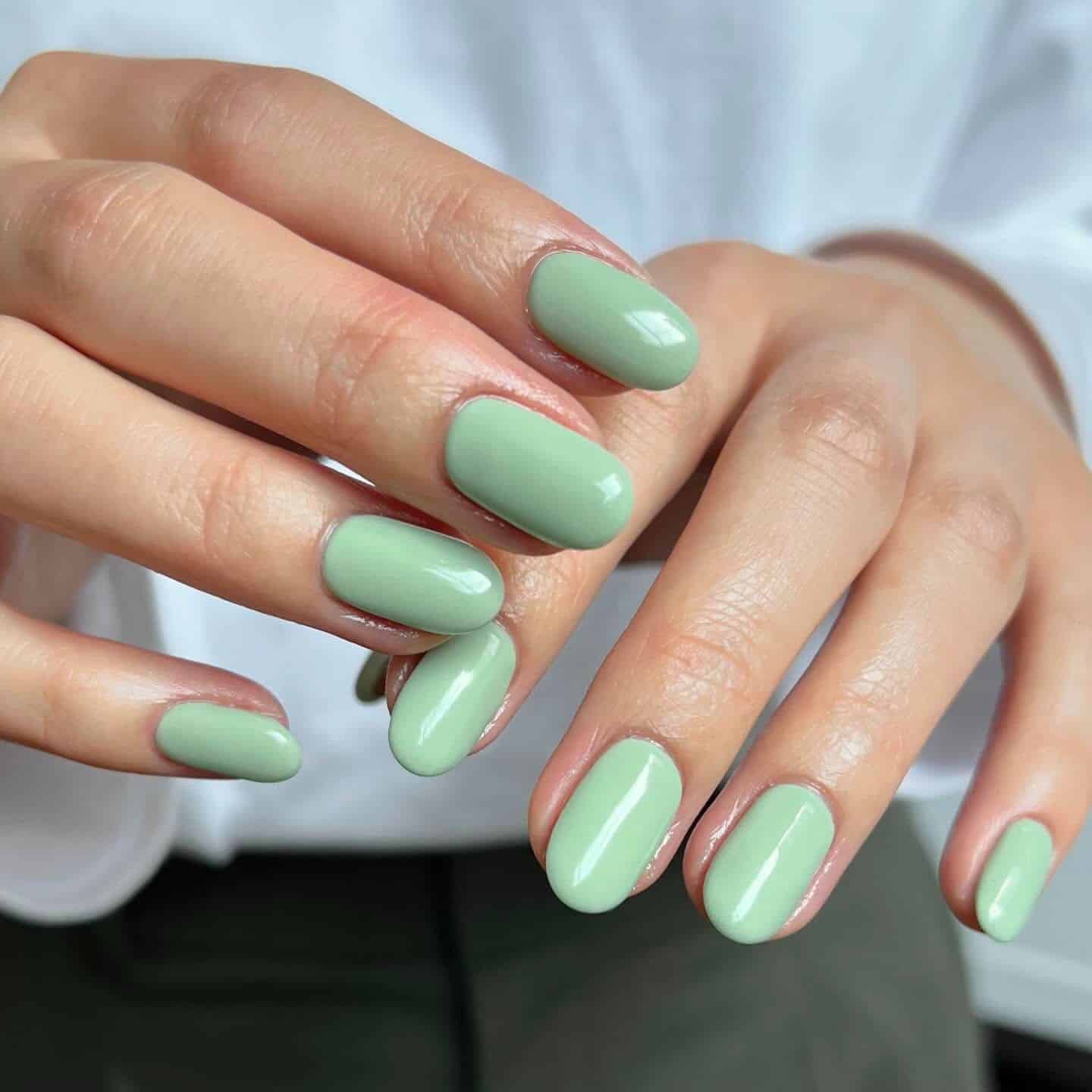 14. Muted Sage Mint Oval Nails - mint color nail ideas
