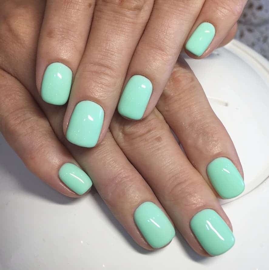 15. Short Mint Square Nails - mint color nail ideas