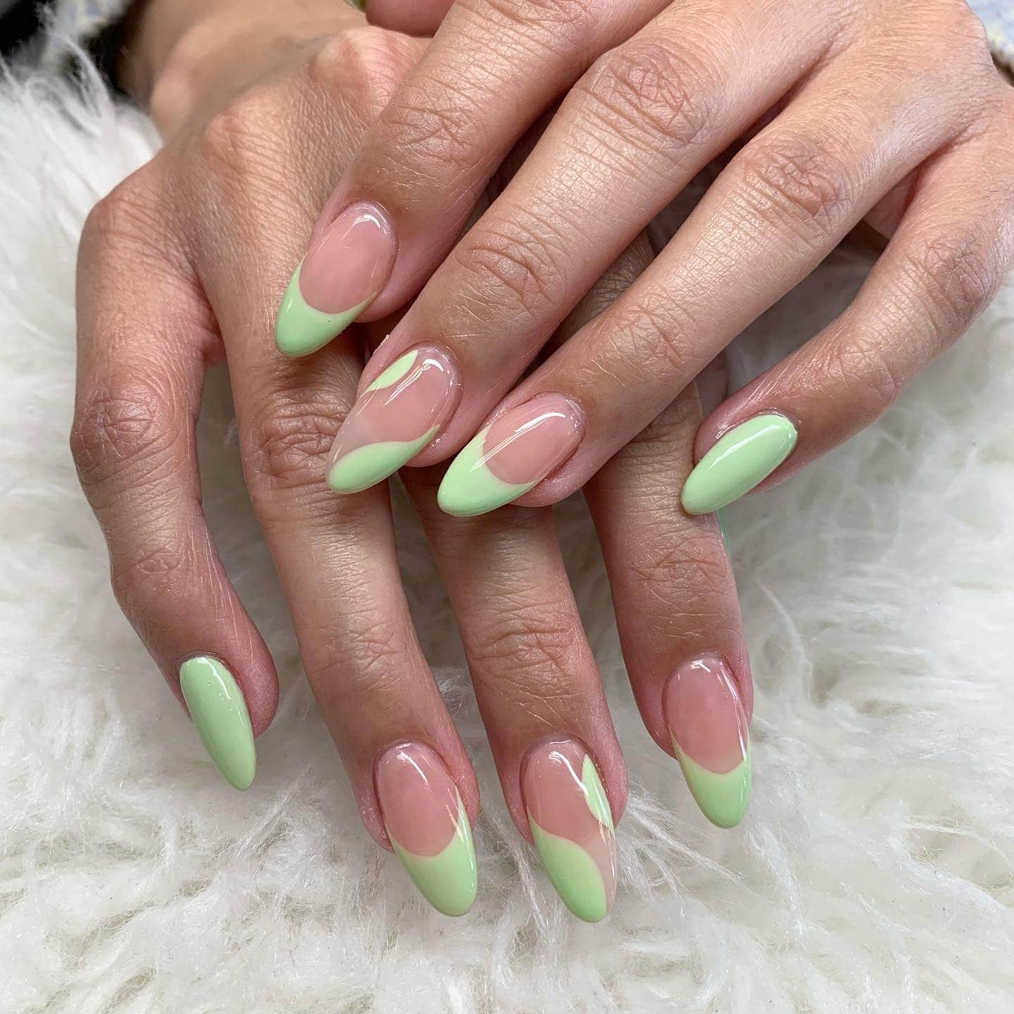 20. Mint French Tip Almond Nails - mint color nail ideas