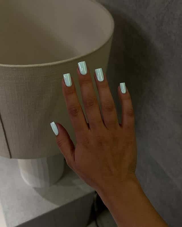 22. Soft Mint Short Square Nails - mint color nail ideas