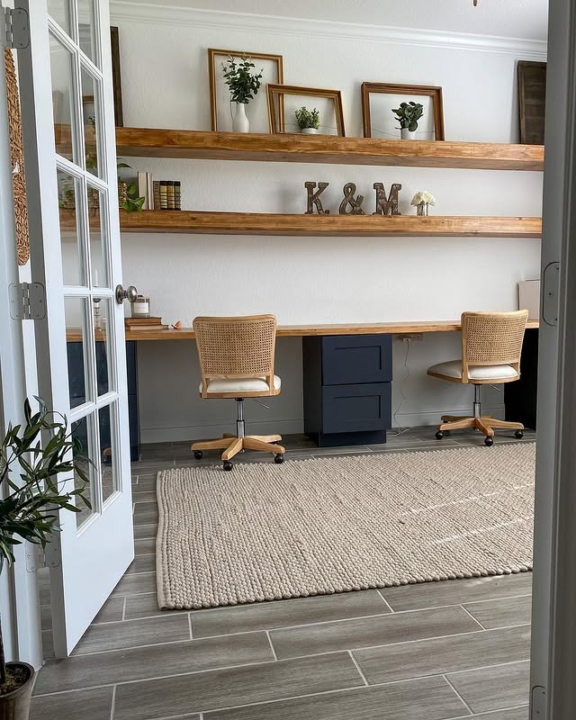 1. Shared Farmhouse Workstation in Warm Wood and Soft White - farmhouse office ideas