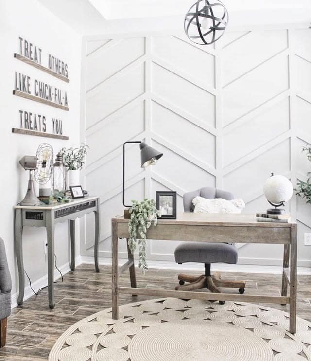 9. Sophisticated Farmhouse Office with Black, Cream, and Natural Wood - farmhouse office ideas