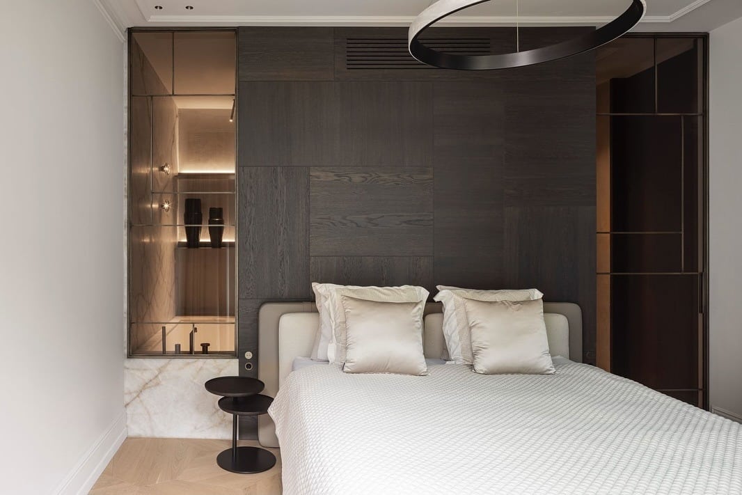4. Contemporary Luxe with Charcoal Depth - gray wall bedroom ideas