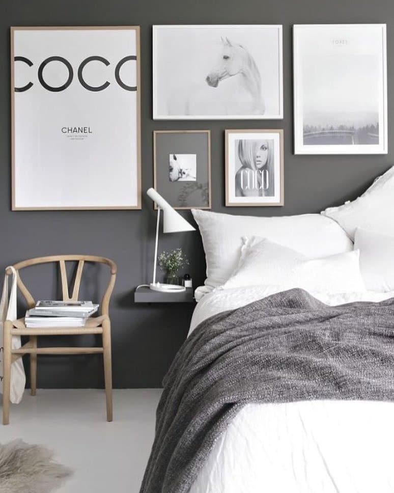 6. Gallery Wall Charm on Gray - gray wall bedroom ideas