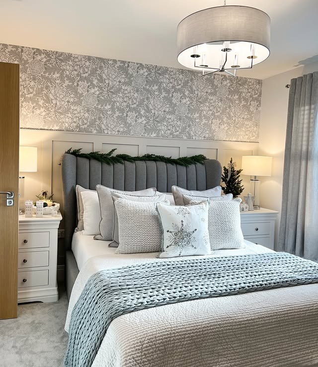 8. Cozy Layered Gray with Classic Details - gray wall bedroom ideas