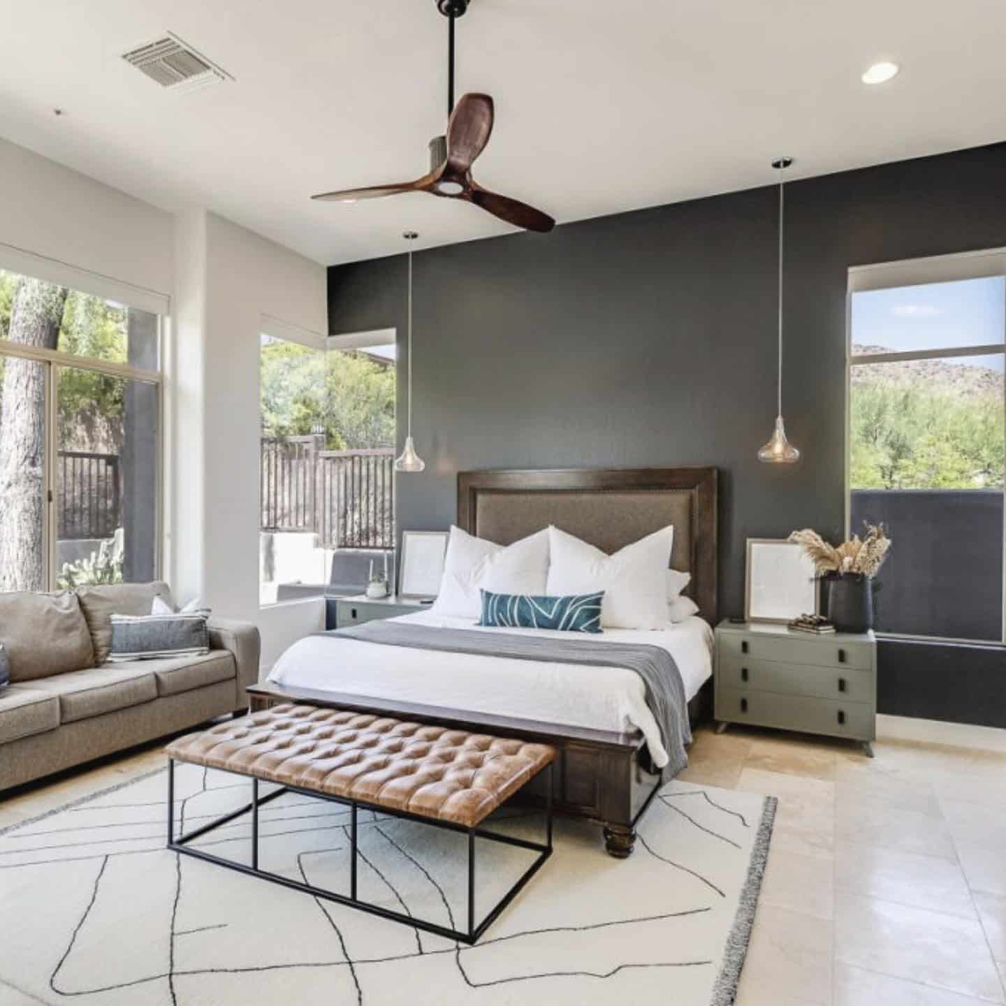 10. Warm Modern Gray with Natural Light - gray wall bedroom ideas