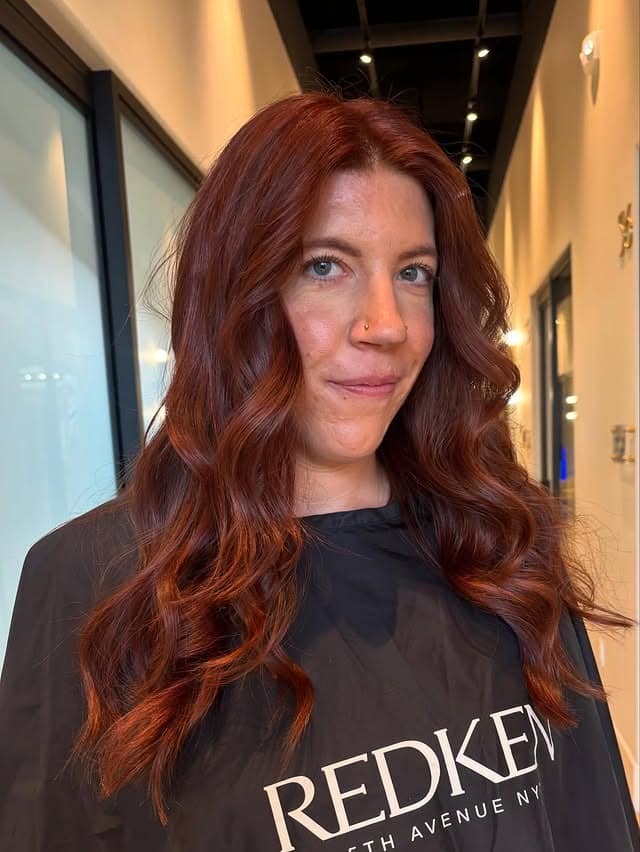 6. Loose Salon Waves with Dark Auburn Depth - Auburn Hair Color