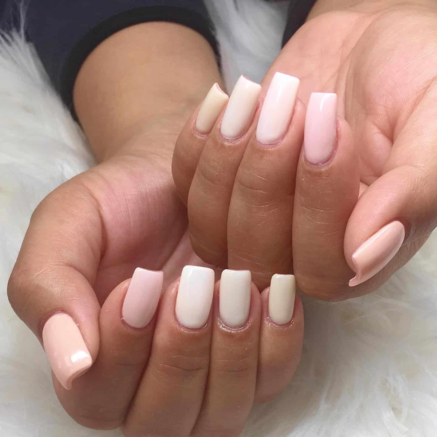 22. Soft Ombré Square Nails in Blush and Milky White - multicolored nail ideas