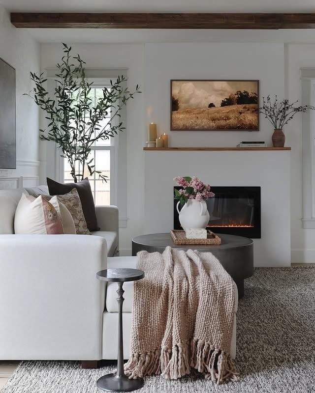 1. Soft Modern Comfort in Cream and Warm Wood - living room furniture ideas