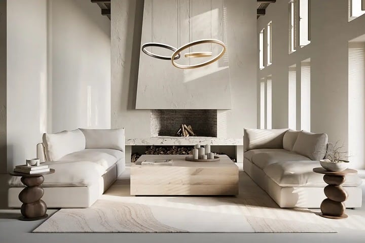 5. Minimal Statement Seating in Warm Neutrals - living room furniture ideas