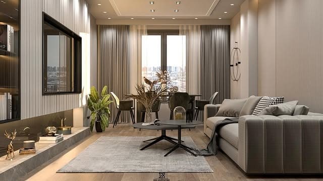 8. Urban Modern Living in Warm Gray and Black Accents - living room furniture ideas
