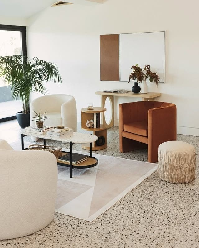 13. Sculptural Modern Seating in Cream and Warm Clay - living room furniture ideas