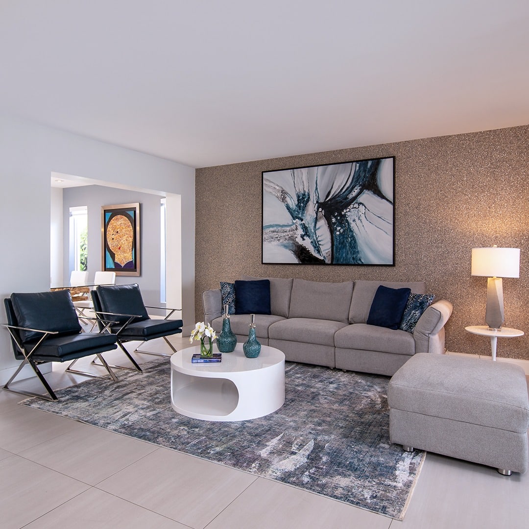 14. Contemporary Living Room Balance in Gray and Navy - living room furniture ideas