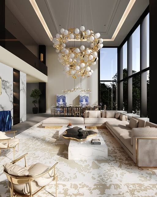 16. Grand Living Room Seating in Ivory and Gold Accents - living room furniture ideas