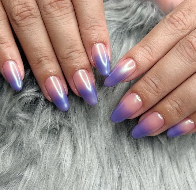 11. Lilac Pearl Ombre Chrome Almond Nails - ombre chrome nail ideas