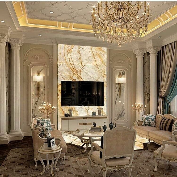 12. Classic Luxury Living Room in Cream and Gold - gold living room ideas