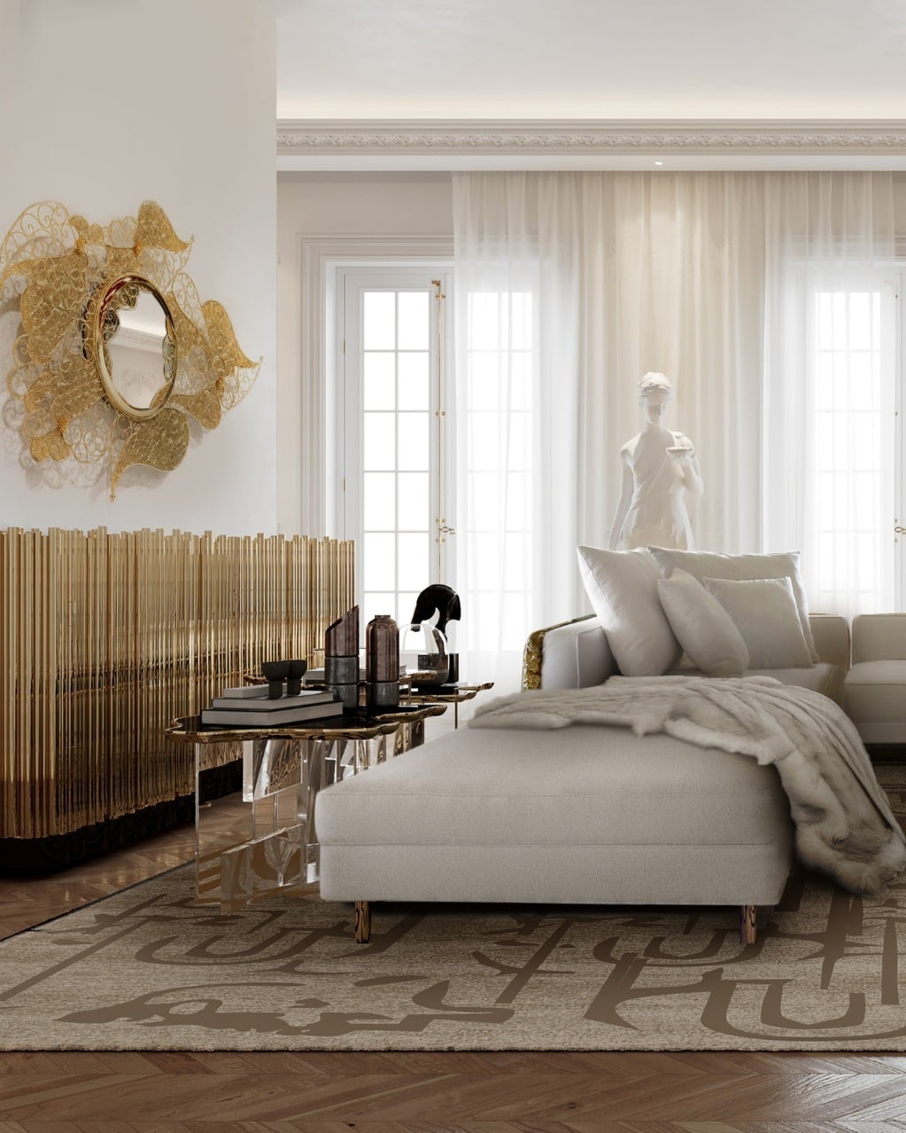 15. Soft Ivory Living Room with Decorative Gold Elements - gold living room ideas