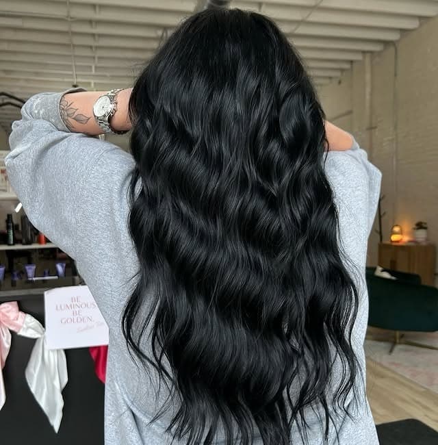 2. Inky Black Long Waves - Dark Hair Color