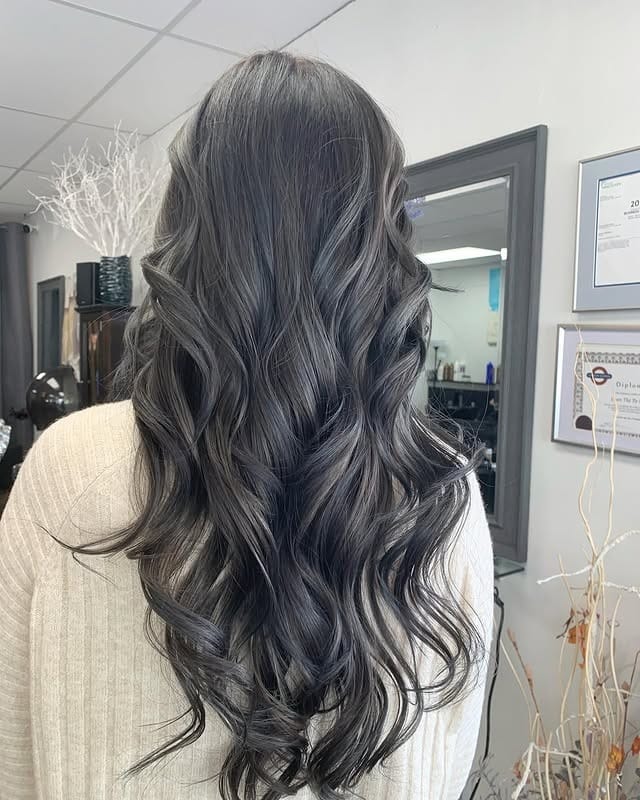 11. Cool Charcoal Long Waves - Dark Hair Color