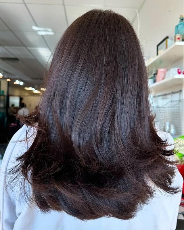 15. Dark Chocolate Feathered Ends - Dark Hair Color