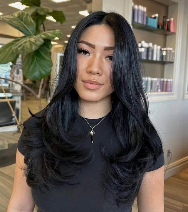 19. Jet Black Layered Framing - Dark Hair Color
