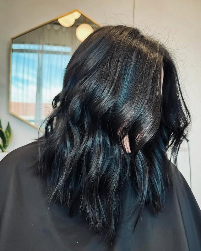 21. Textured Black Waves with Blue Undertone - Dark Hair Color