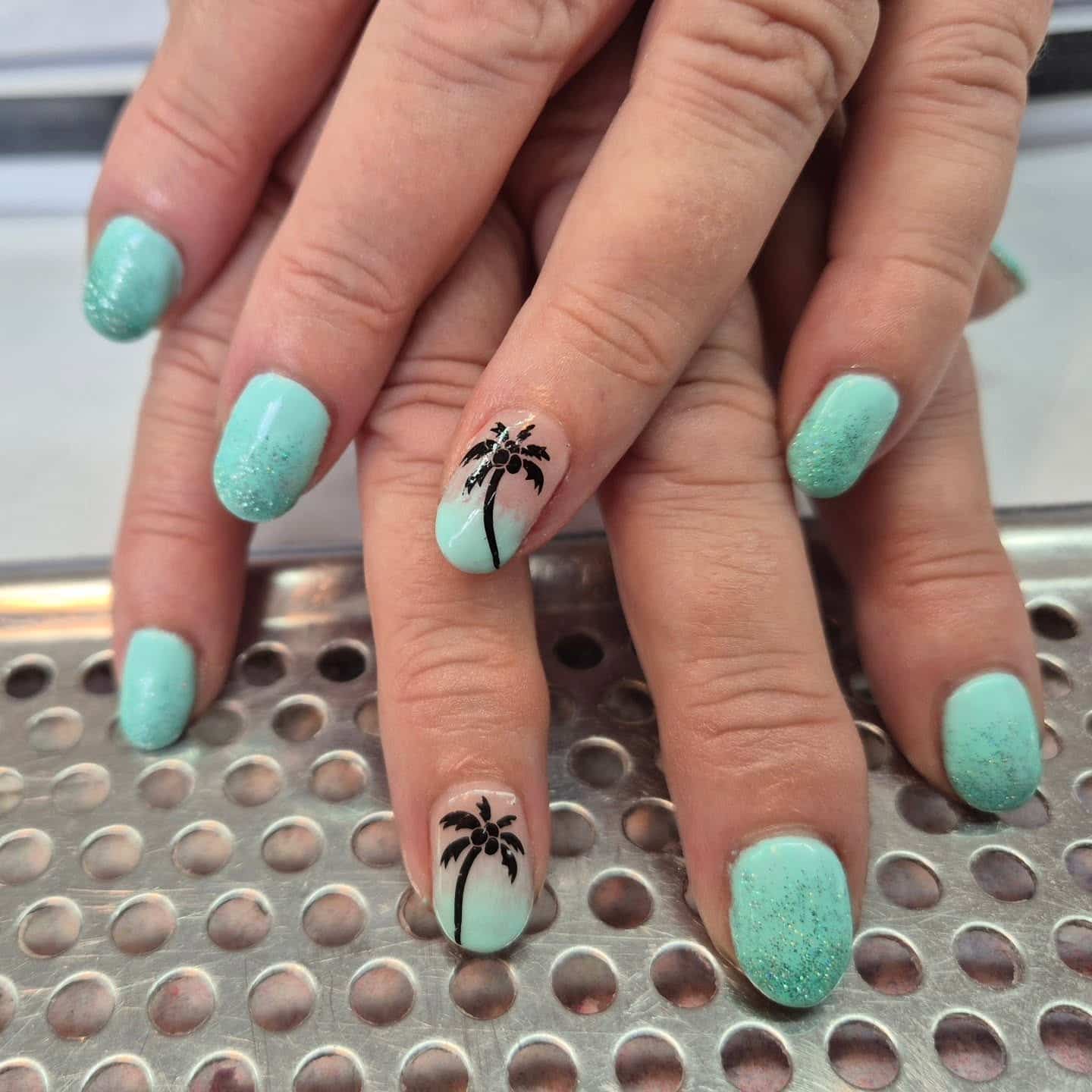 1. Mint Breeze Palm Silhouette Nails - palm tree nail ideas
