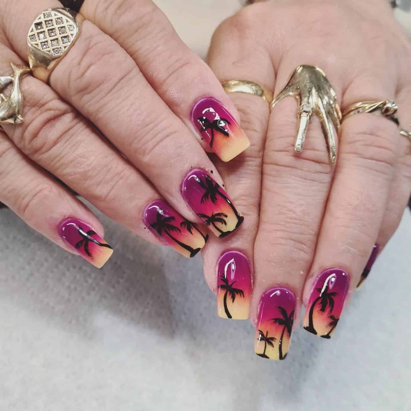 8. Sunset Plum Palm Nails - palm tree nail ideas