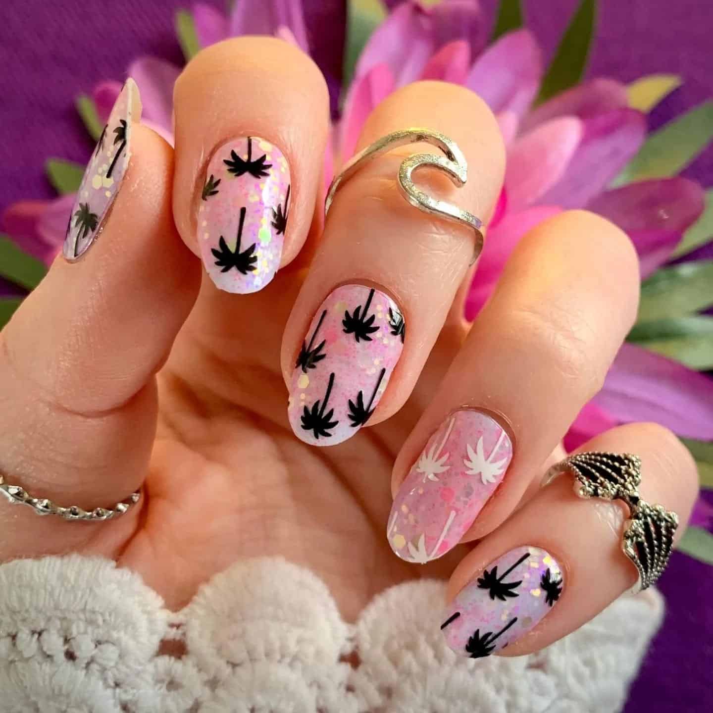 9. Pastel Confetti Palm Nails - palm tree nail ideas