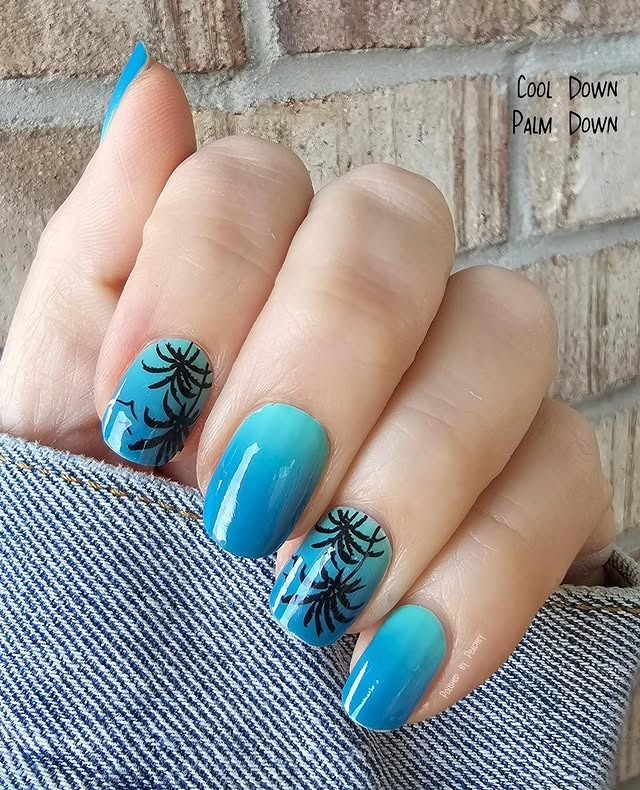 10. Cool Teal Palm Minimal Nails - palm tree nail ideas