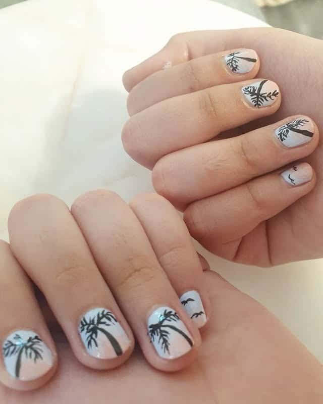 11. Soft Nude Palm Mini Nails - palm tree nail ideas